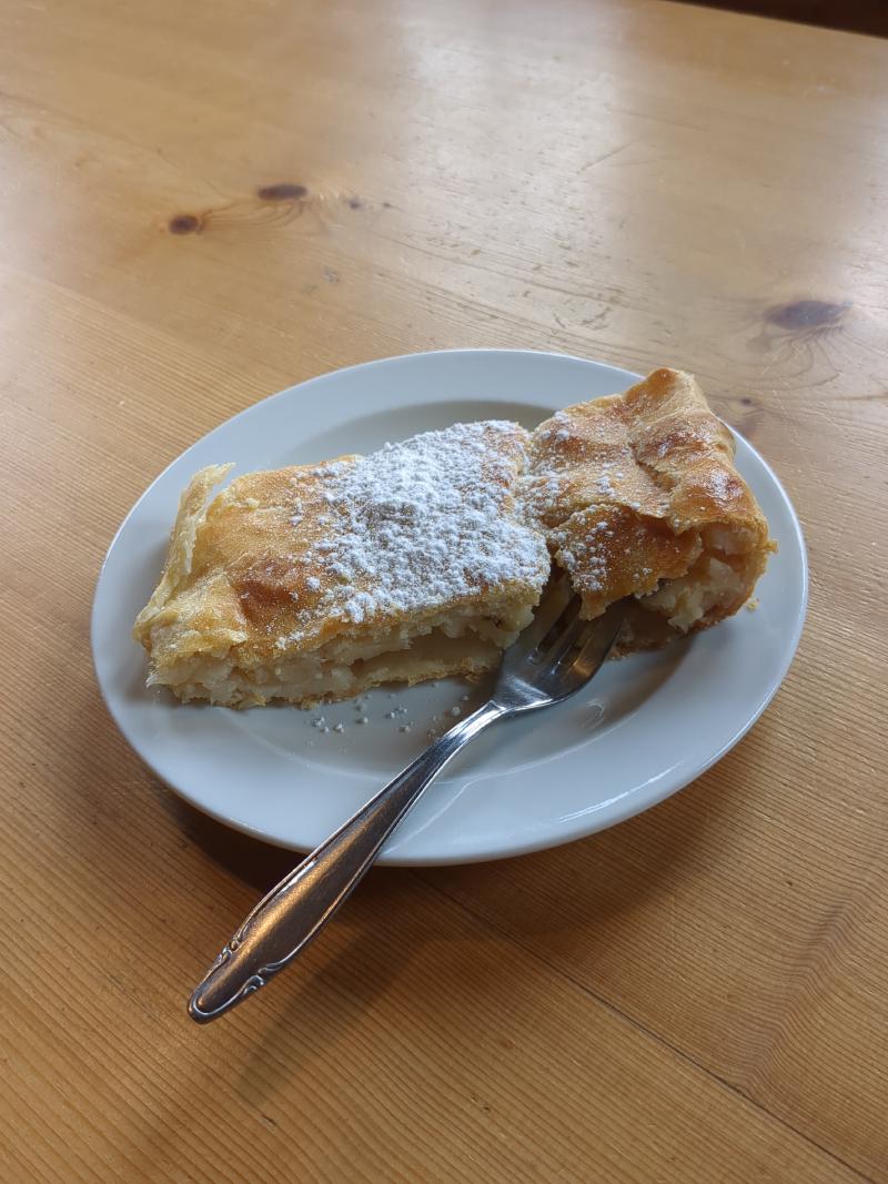 freshly made strudel sitting on a plate
